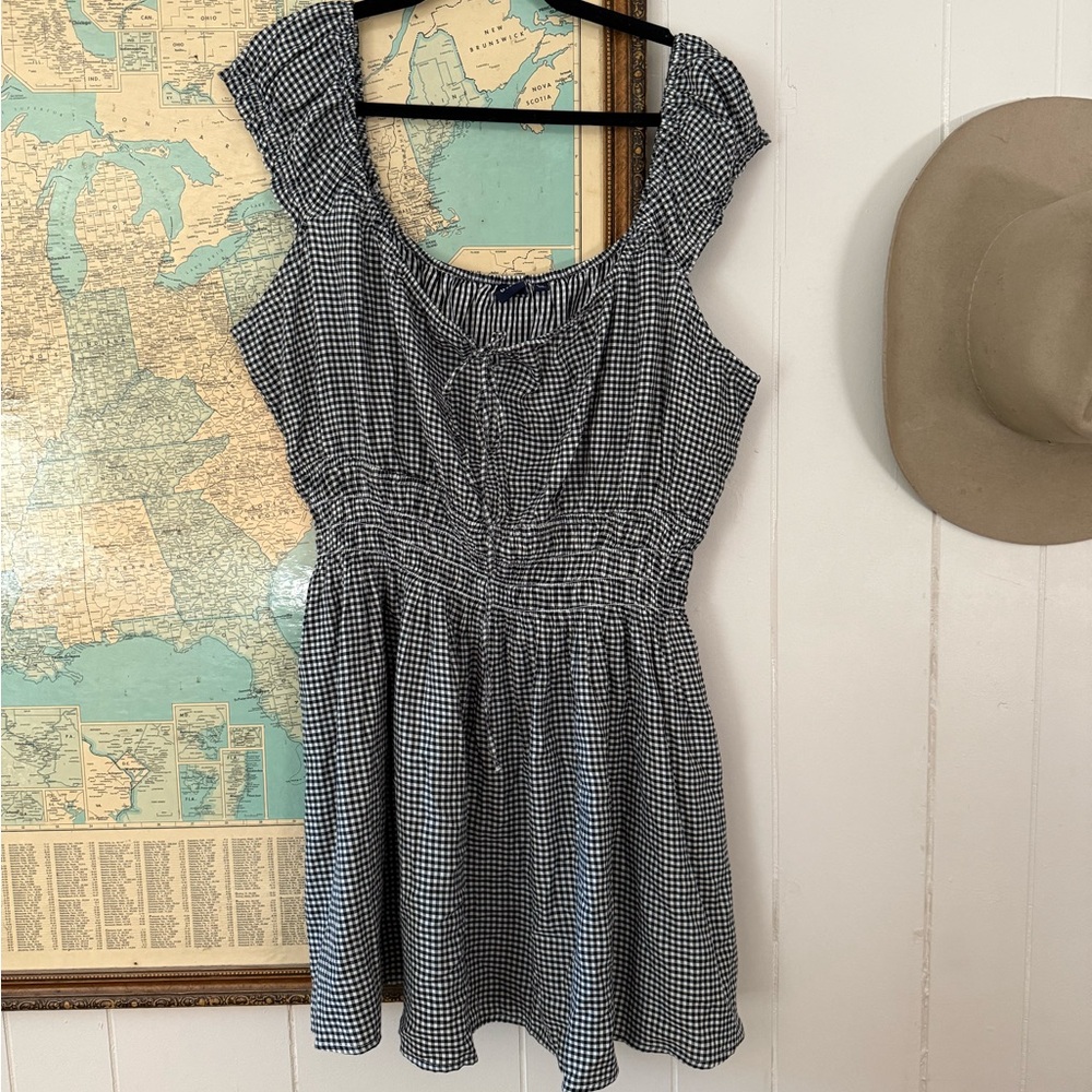 GAP Tie-Front Smocked Waist Gingham Mini Dress